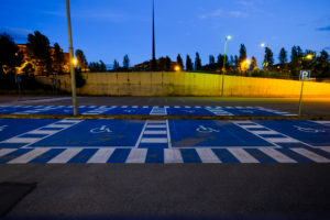 Special parking area for people with different capacities in a train station in Catalonia in Spain Special parking area for people with different capacities in a train station in Catalonia in Spain